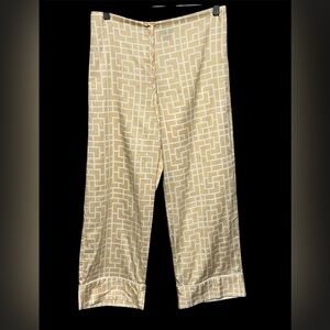 Natori 100% Cotton Pajama Pants XS Beige White Geometric Drawstring Loungewear